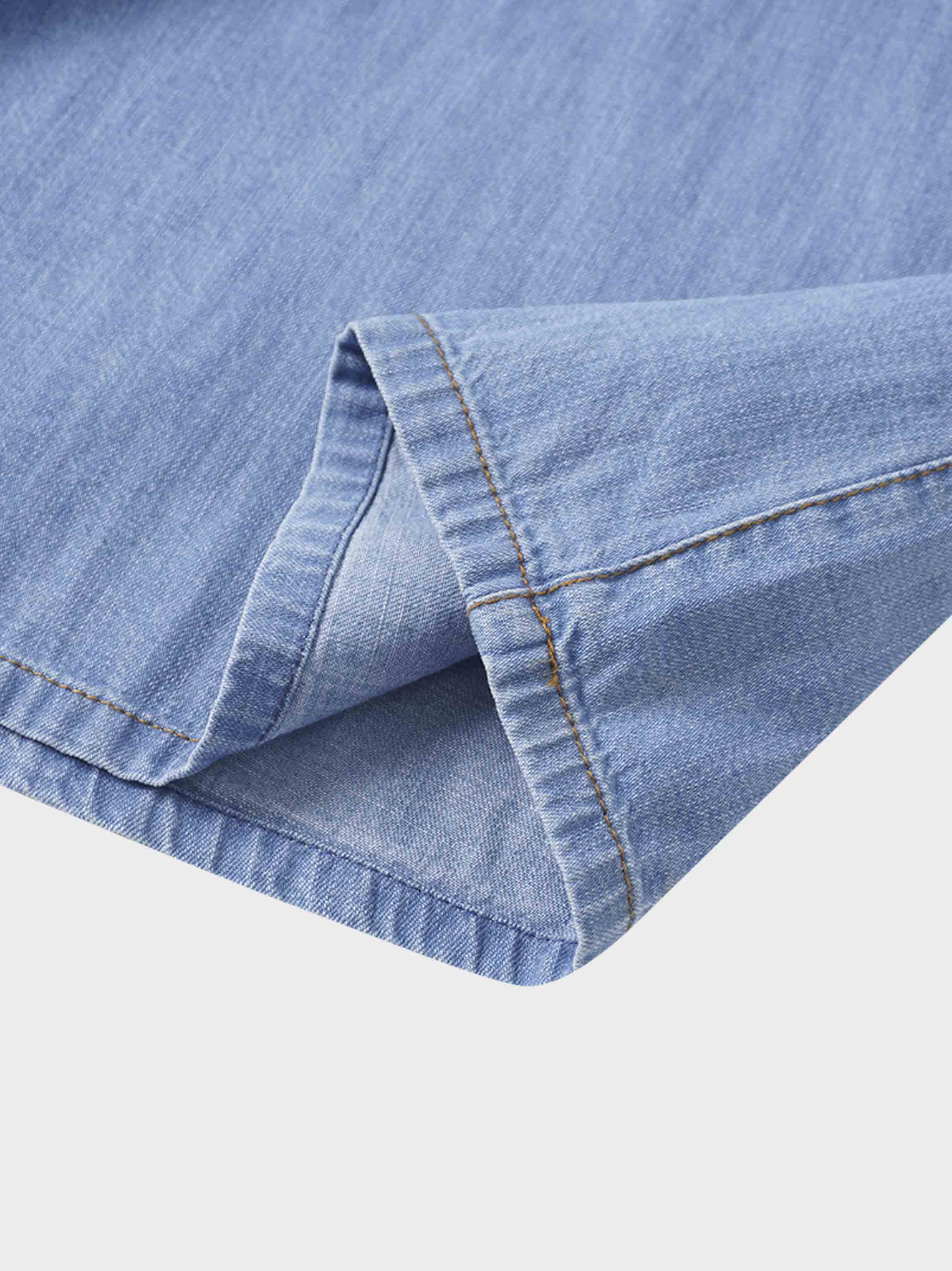 Waisted Lightweight Denim Dress-Blue