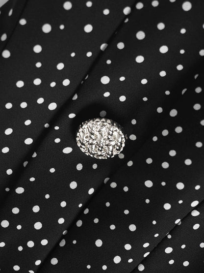 Side Button Pleat Dress-Polka Dot