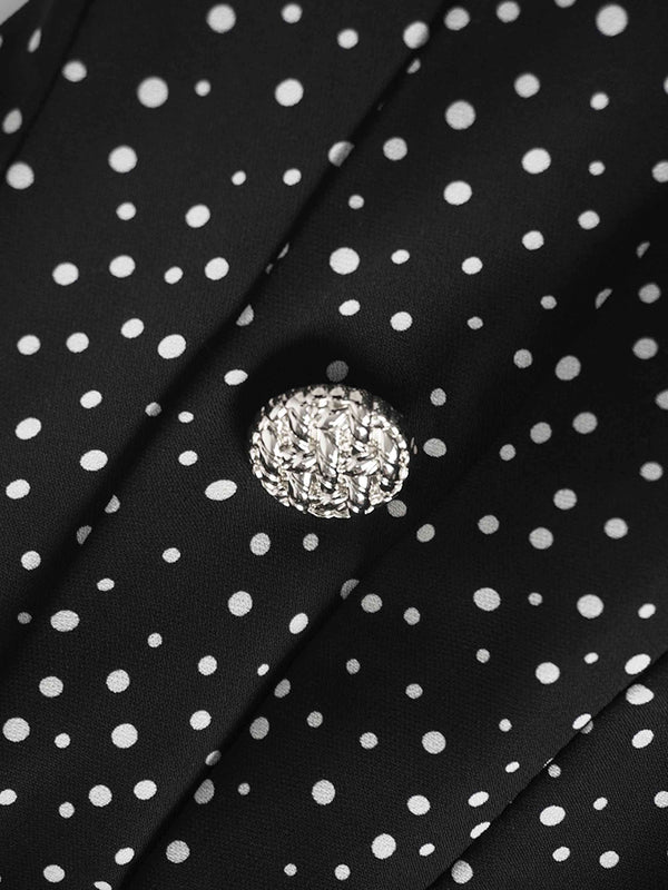Side Button Pleat Dress-Polka Dot