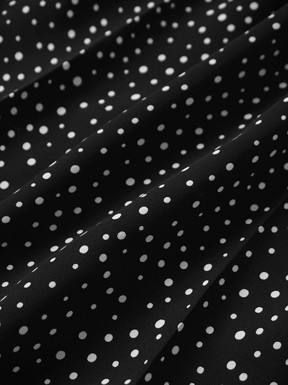 Side Button Pleat Dress-Polka Dot