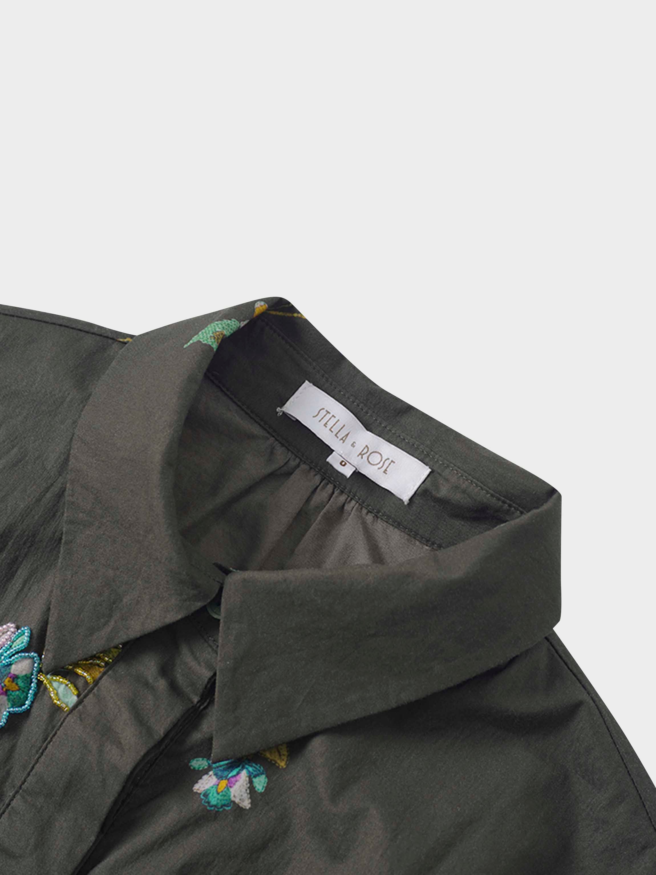 Belted Pleated Bottom Shirtdress-Beaded Floral