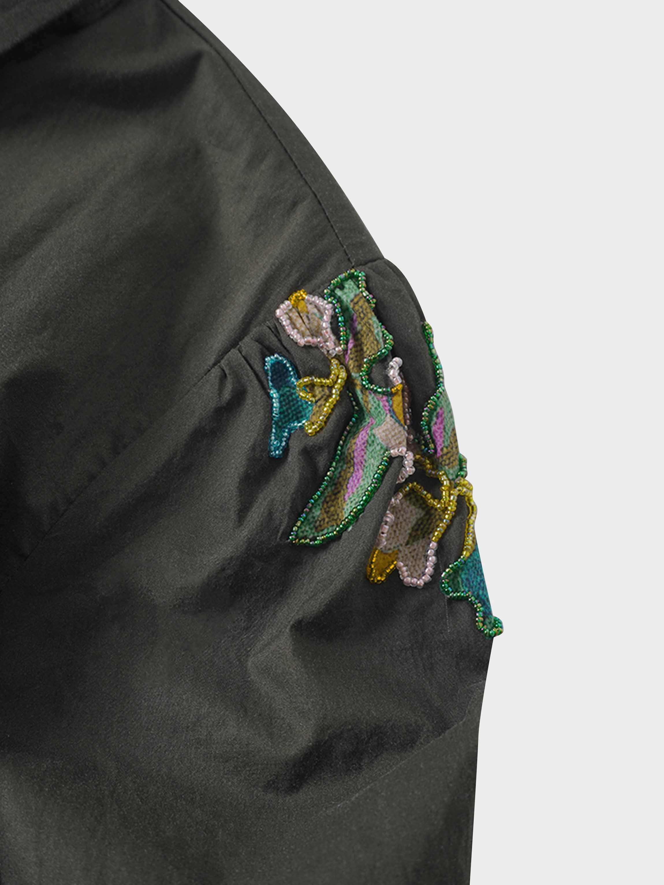 Belted Pleated Bottom Shirtdress-Beaded Floral