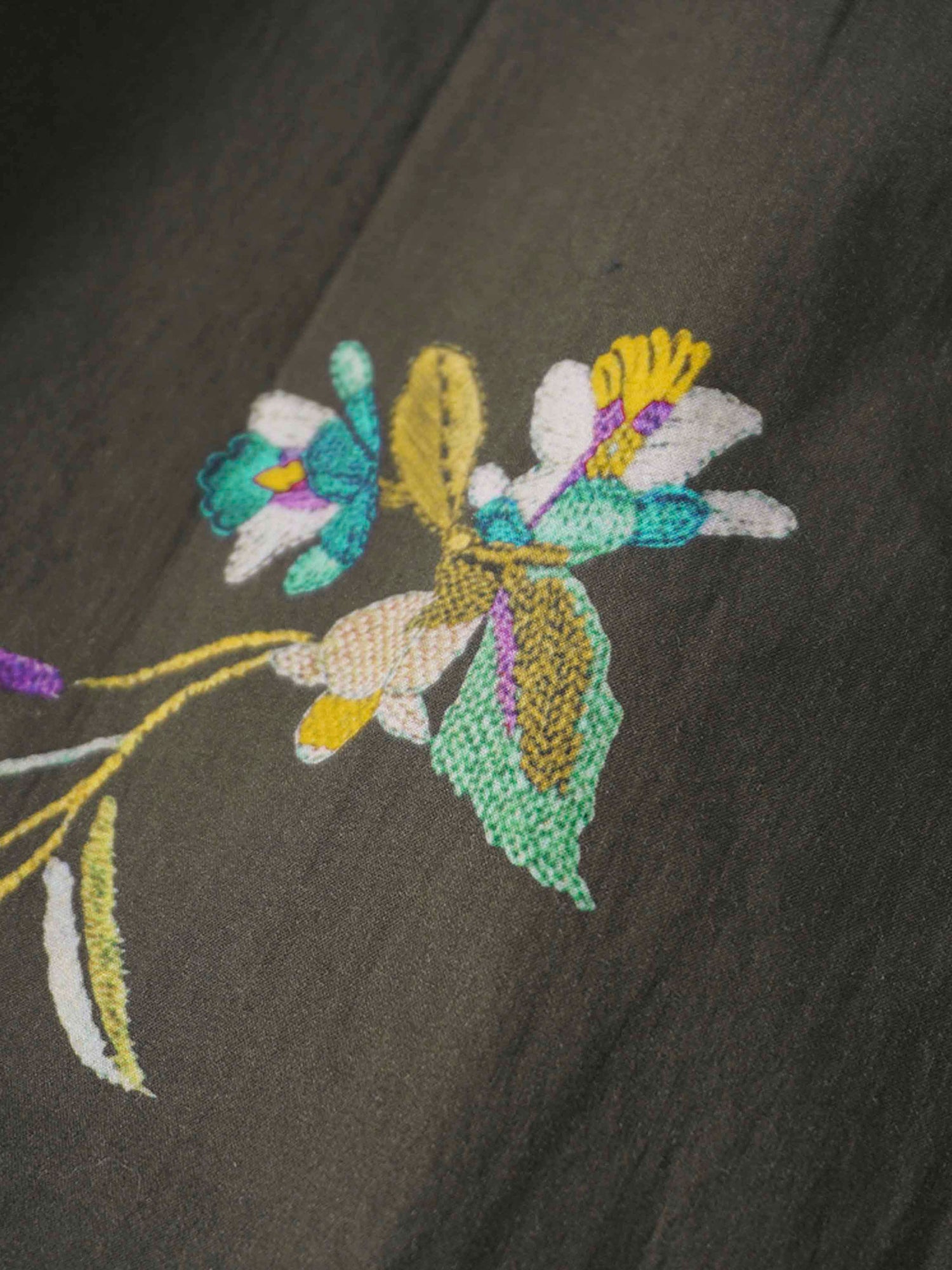 Belted Pleated Bottom Shirtdress-Beaded Floral