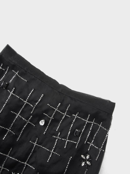 Organza Beaded Maxi Skirt-Black