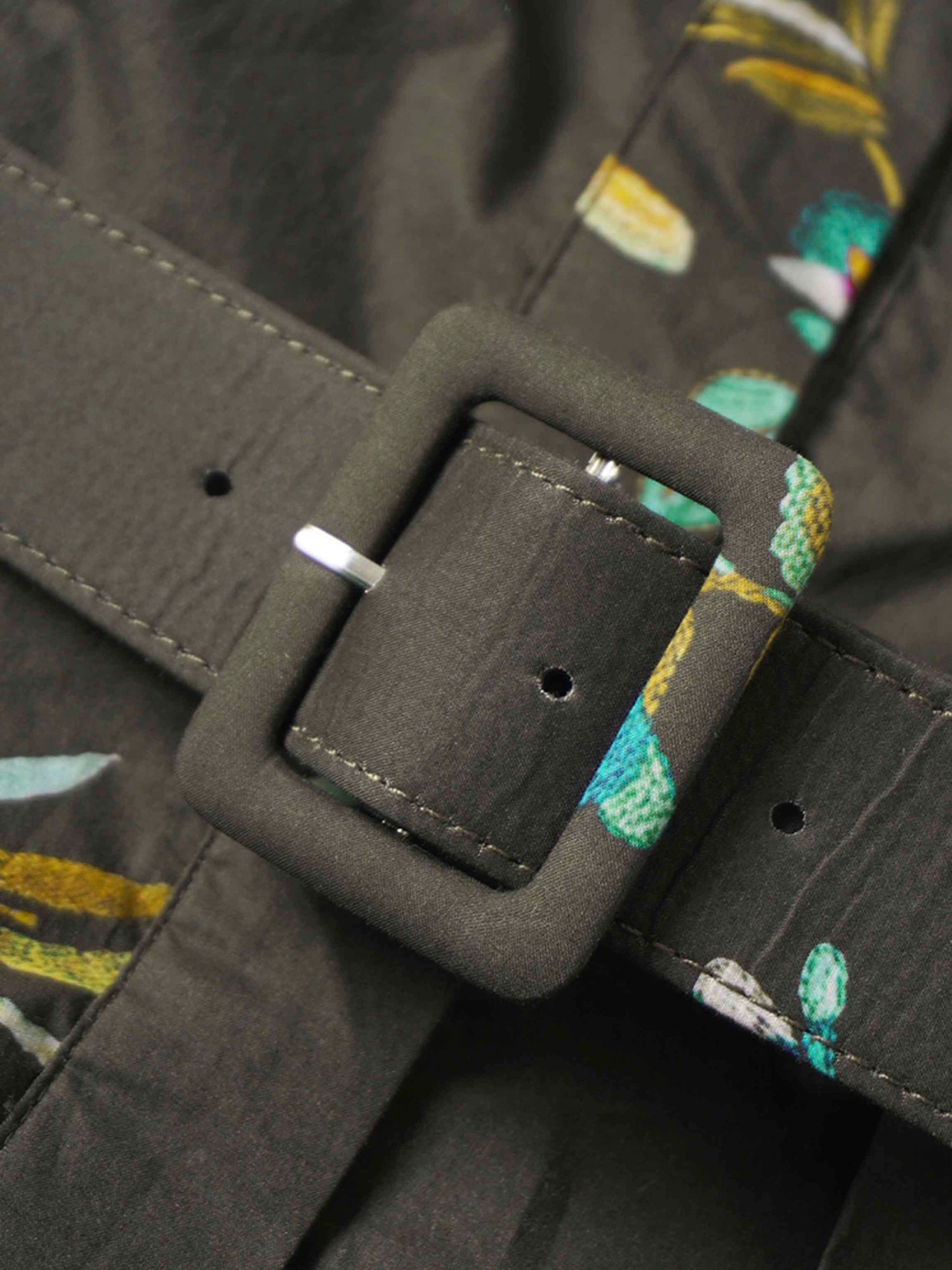 Belted Pleated Bottom Shirtdress-Beaded Floral