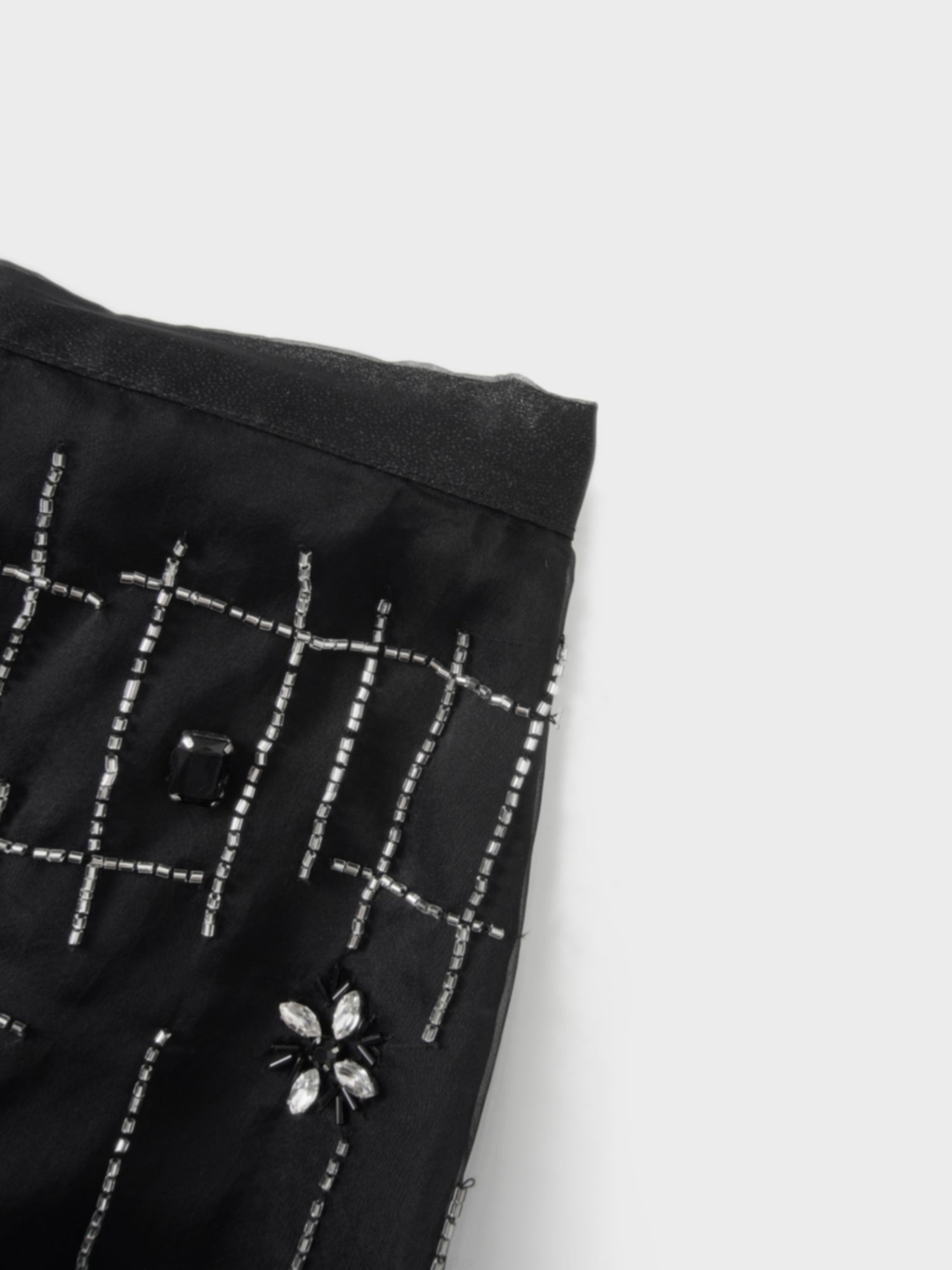 Organza Beaded Maxi Skirt-Black