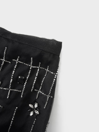 Organza Beaded Maxi Skirt-Black