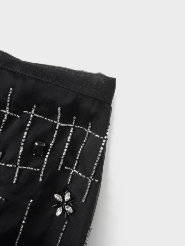 Organza Beaded Maxi Skirt-Black