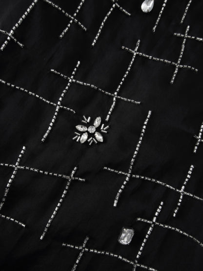 Organza Beaded Maxi Skirt-Black