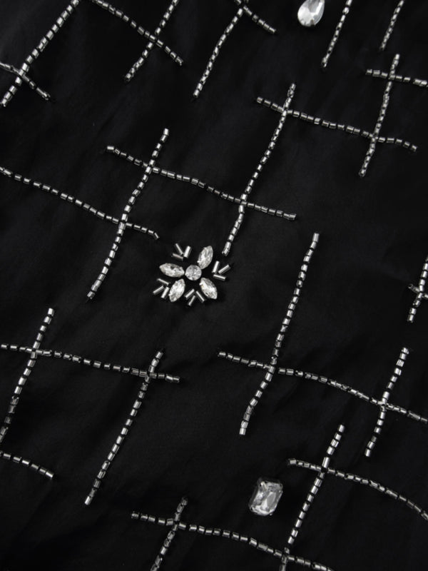 Organza Beaded Maxi Skirt-Black