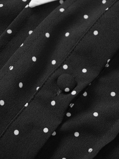 Collared Ruched Back Shirtdress-Polka Dot