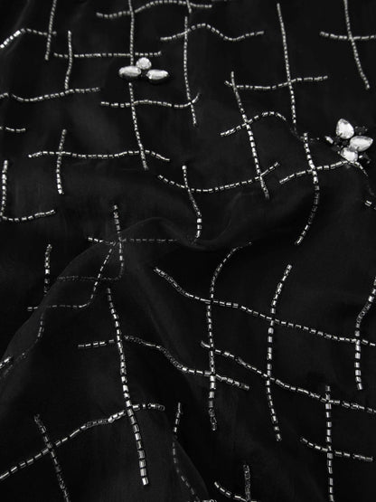 Organza Beaded Maxi Skirt-Black