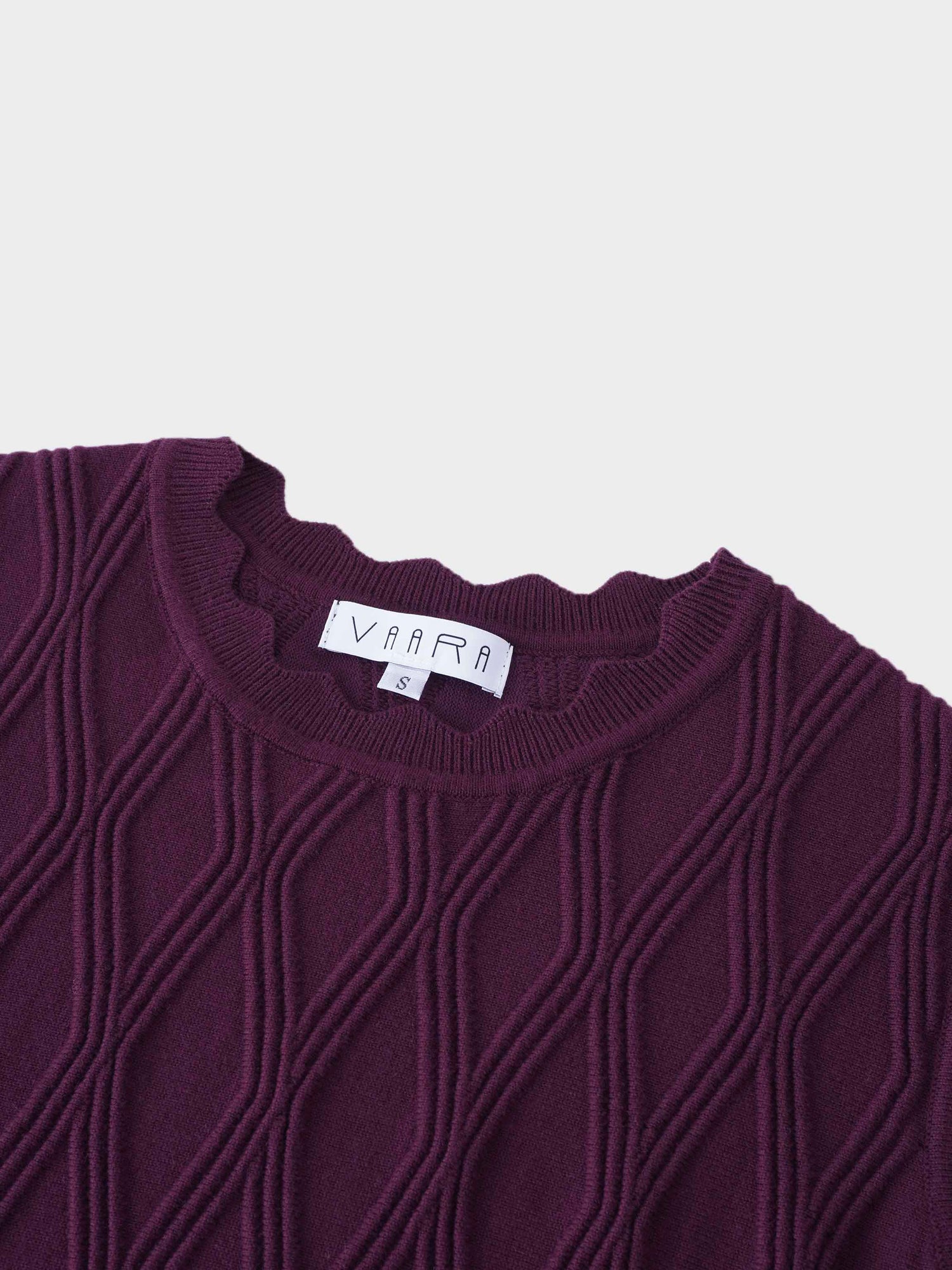 Scalloped Sleeveless Crew Neck Sweater-Wine