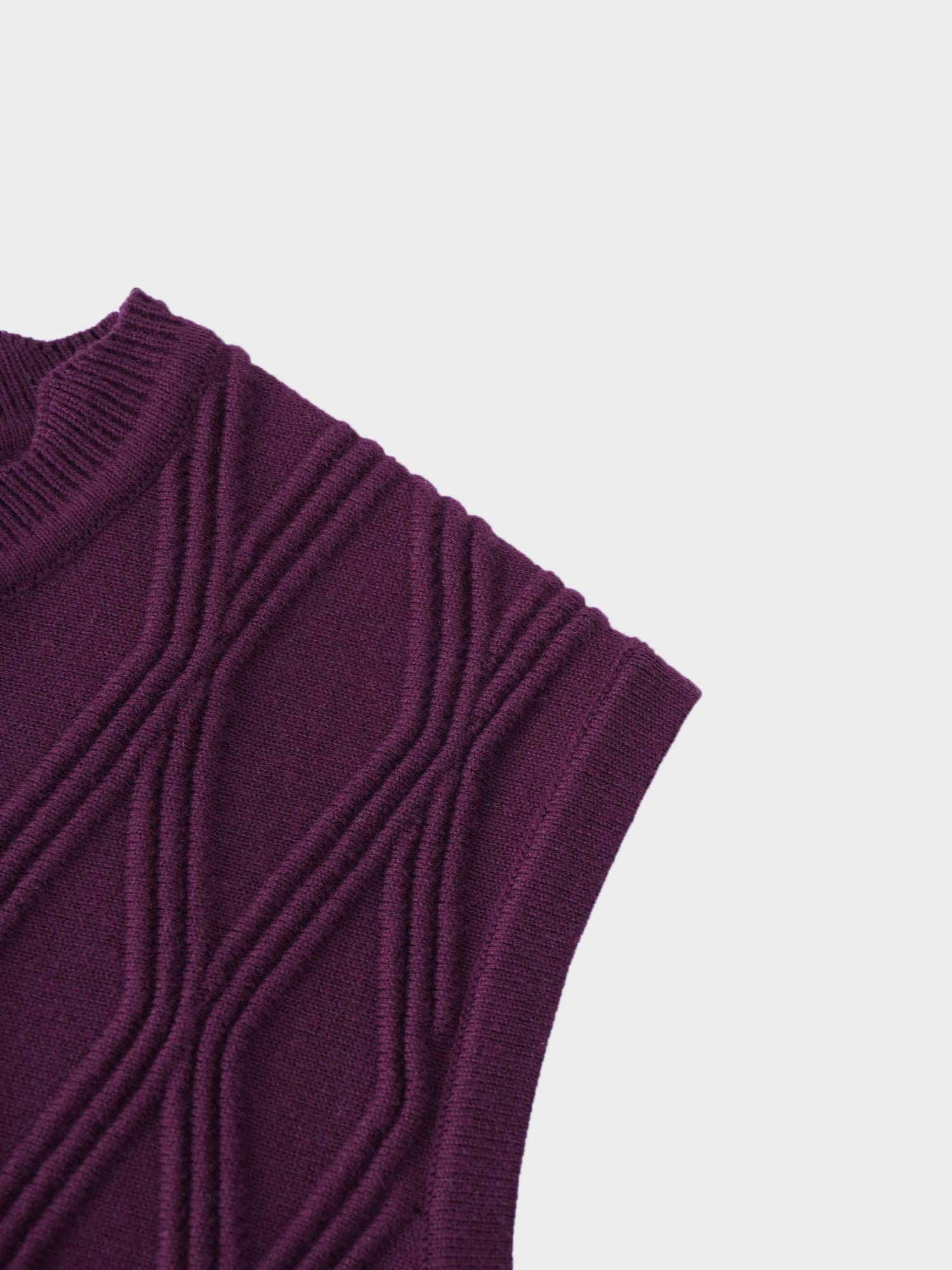 Scalloped Sleeveless Crew Neck Sweater-Wine