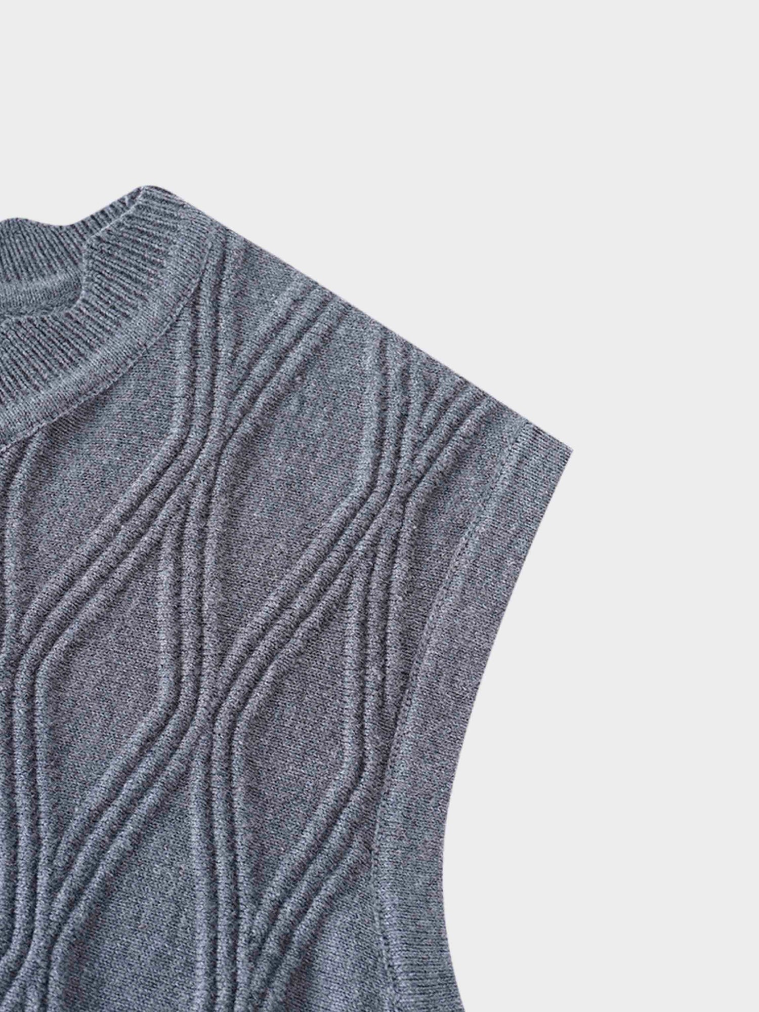 Scalloped Sleeveless Crew Neck Sweater-Heathered Grey