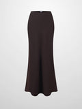 Basic A-Line Seamed Maxi Skirt-Brown