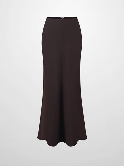 Basic A-Line Seamed Maxi Skirt-Brown