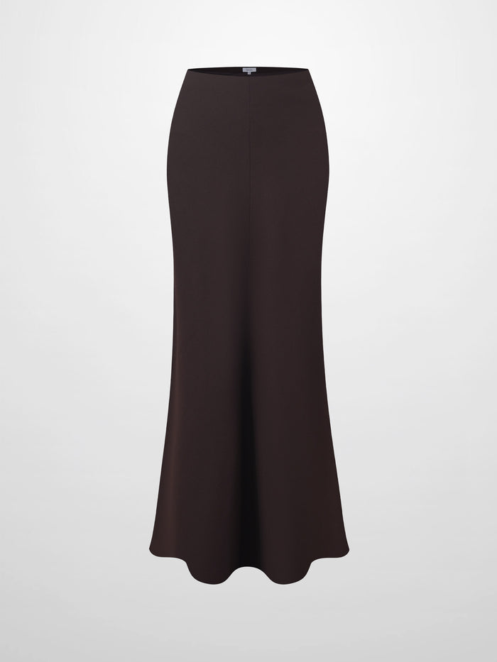 Basic A-Line Seamed Maxi Skirt-Brown