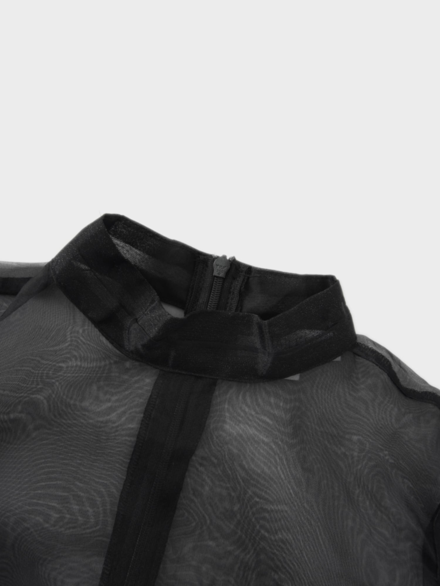 Organza Belted Shirtdress-Black