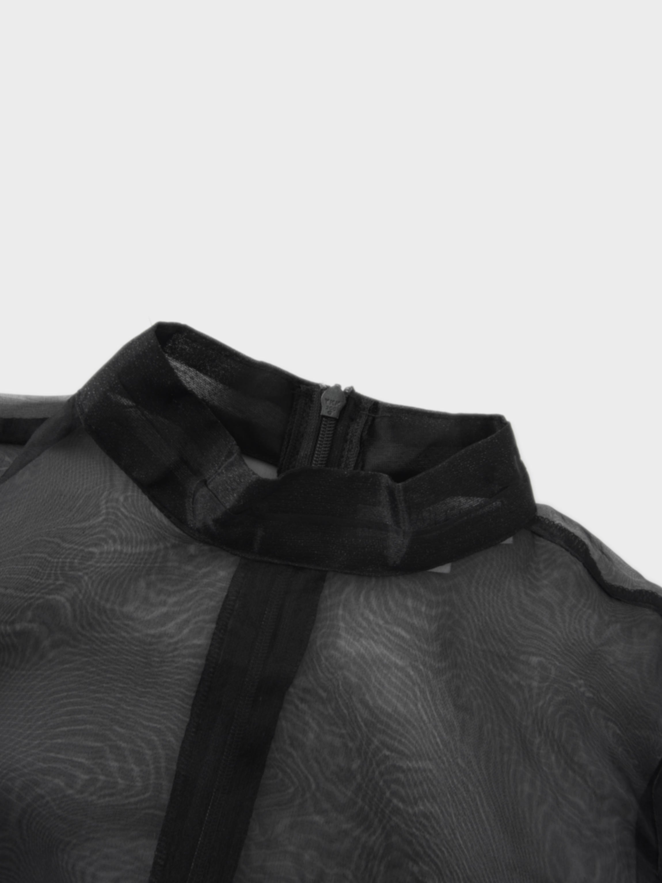 Organza Belted Shirtdress-Black