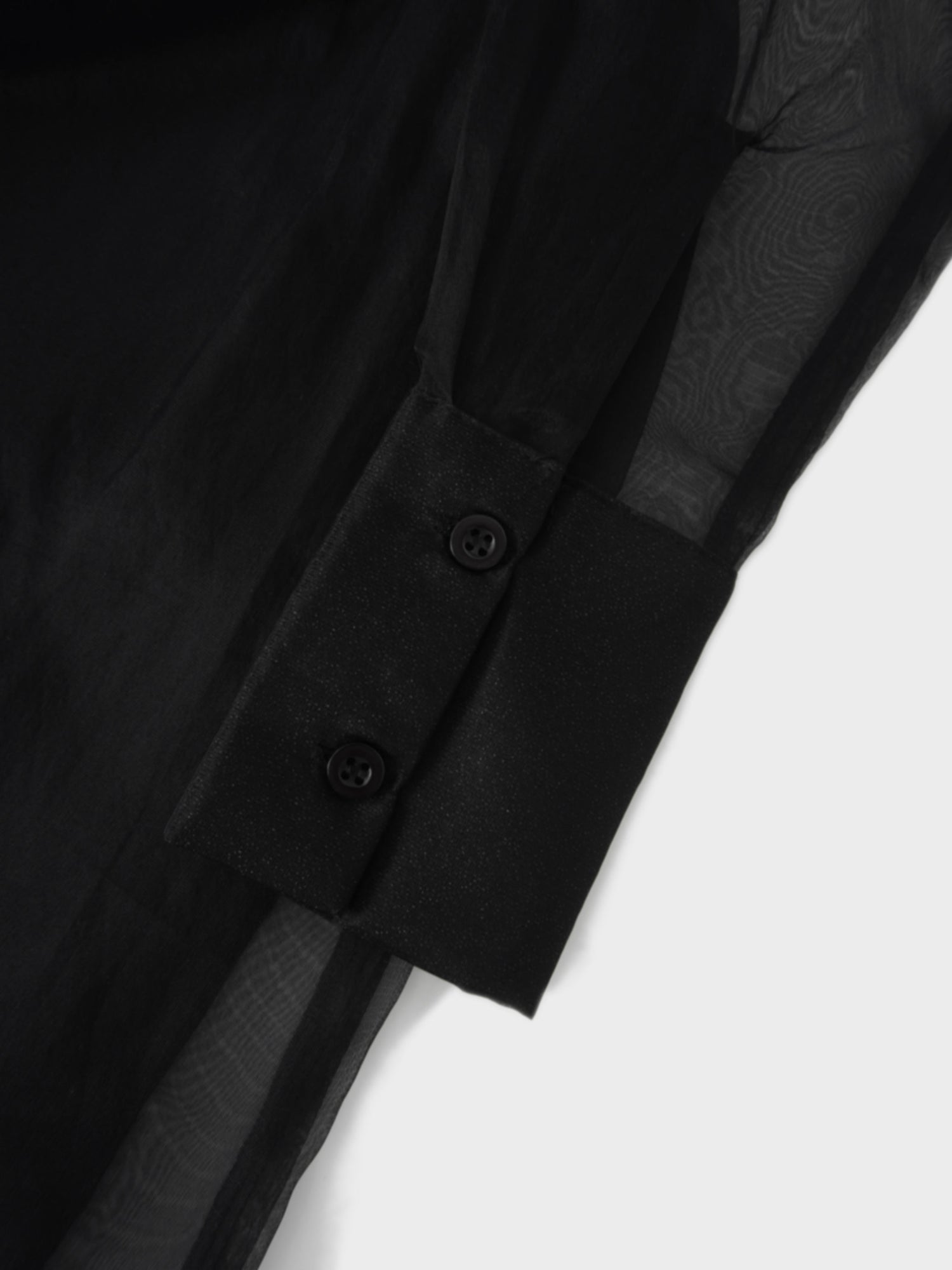Organza Belted Shirtdress-Black