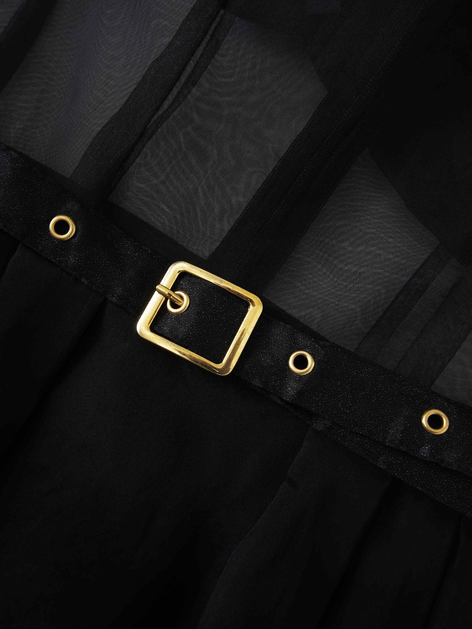 Organza Belted Shirtdress-Black