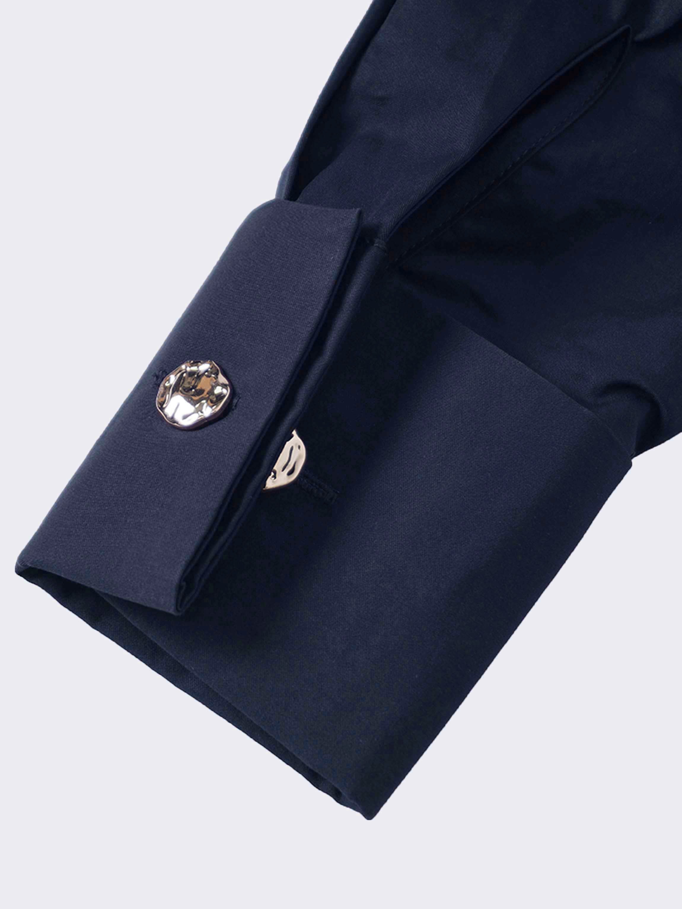 Pleat Waist Button Down Dress-Navy