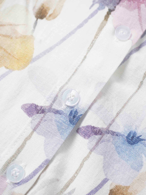 Printed Linen Blend Blouse-Scattered Flowers