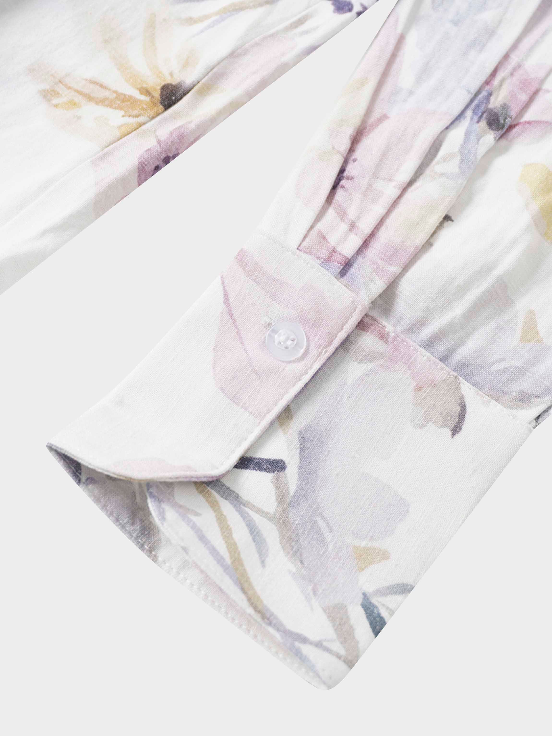 Printed Linen Blend Blouse-Scattered Flowers