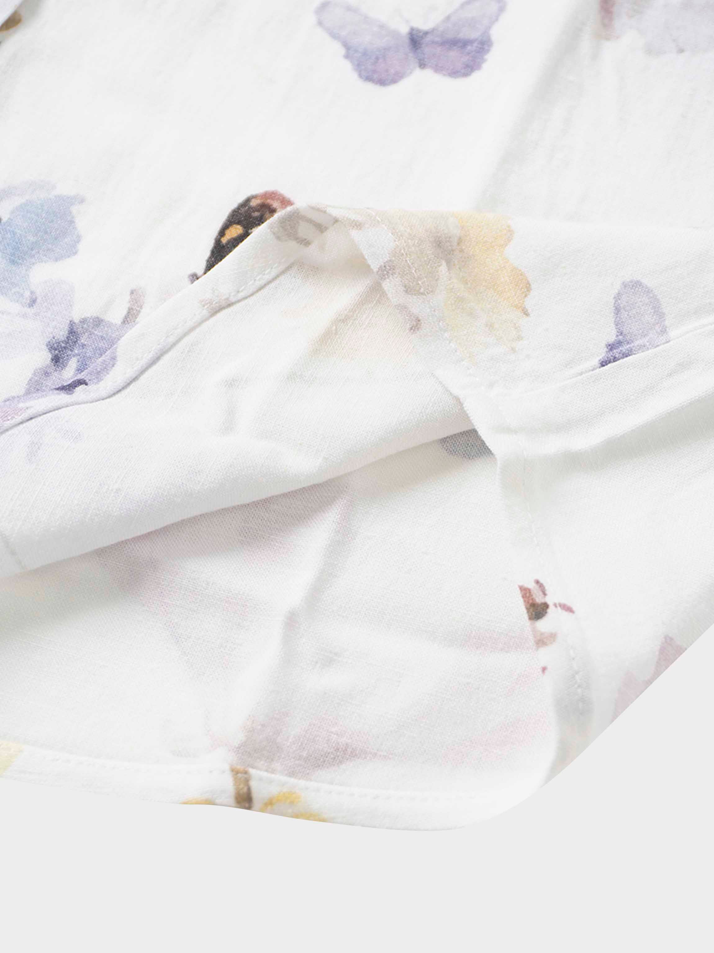 Printed Linen Blend Blouse-Scattered Flowers