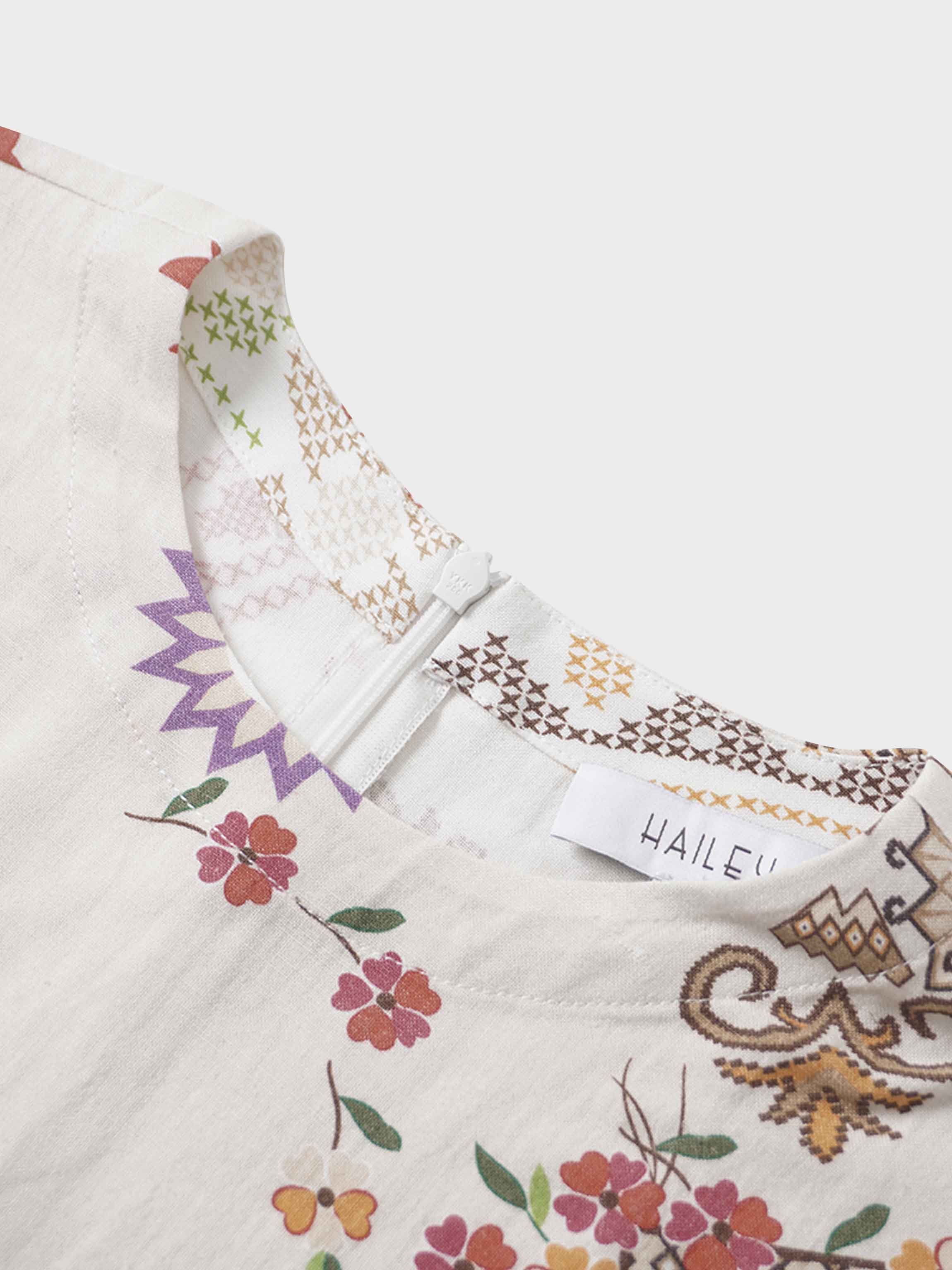 Linen Blend Crop Swing Top-Aztec Floral