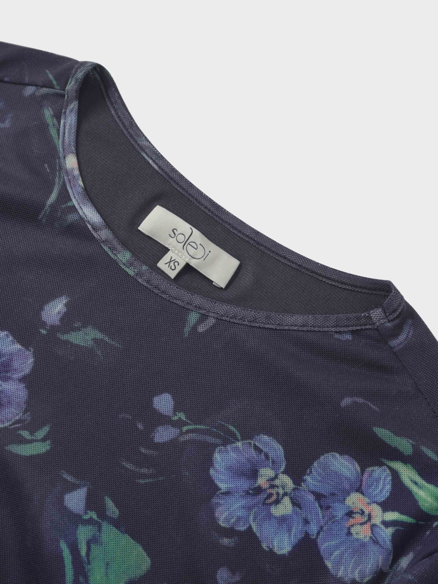 Mesh Crew Neck Print Top-Blue Floral