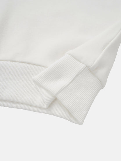 Ribbed Neck High V Sweatshirt - White/Burgundy