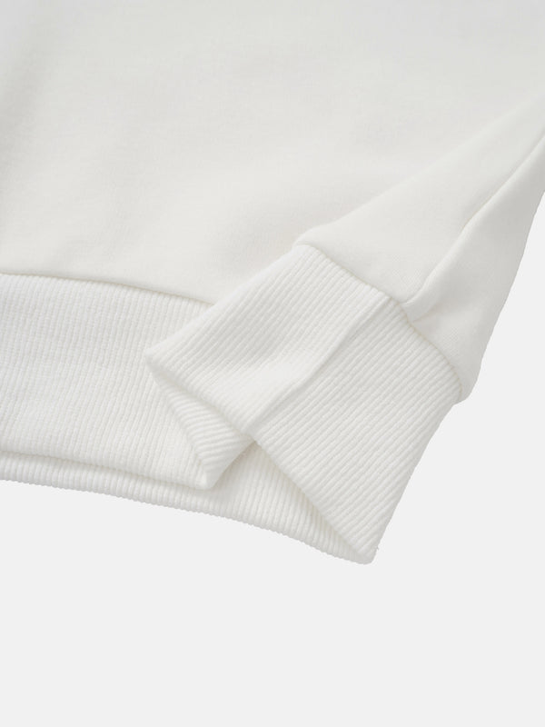 Ribbed Neck High V Sweatshirt - White/Burgundy