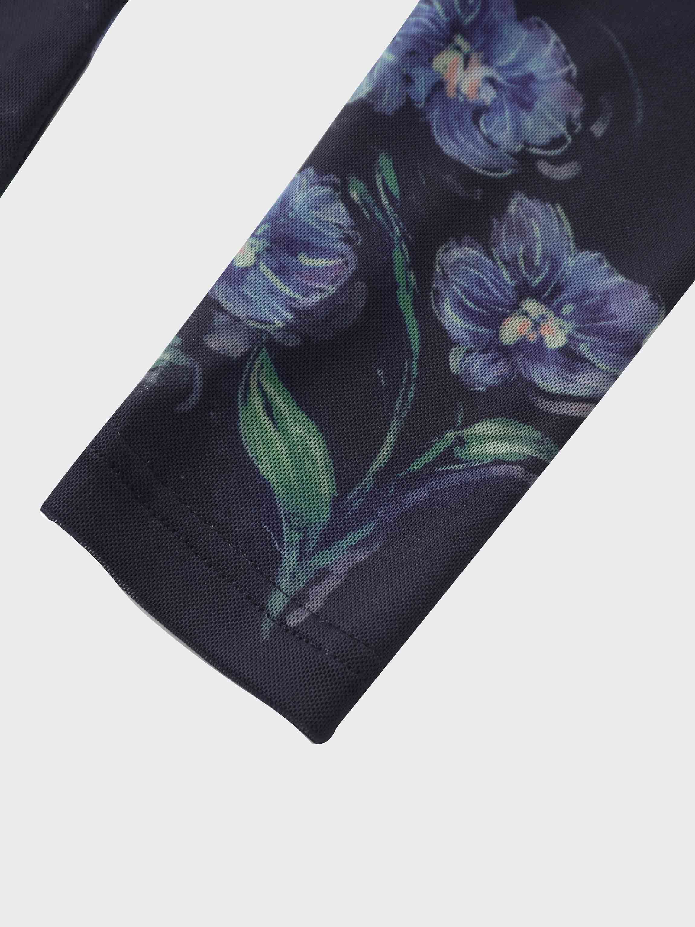 Mesh Crew Neck Print Top-Blue Floral