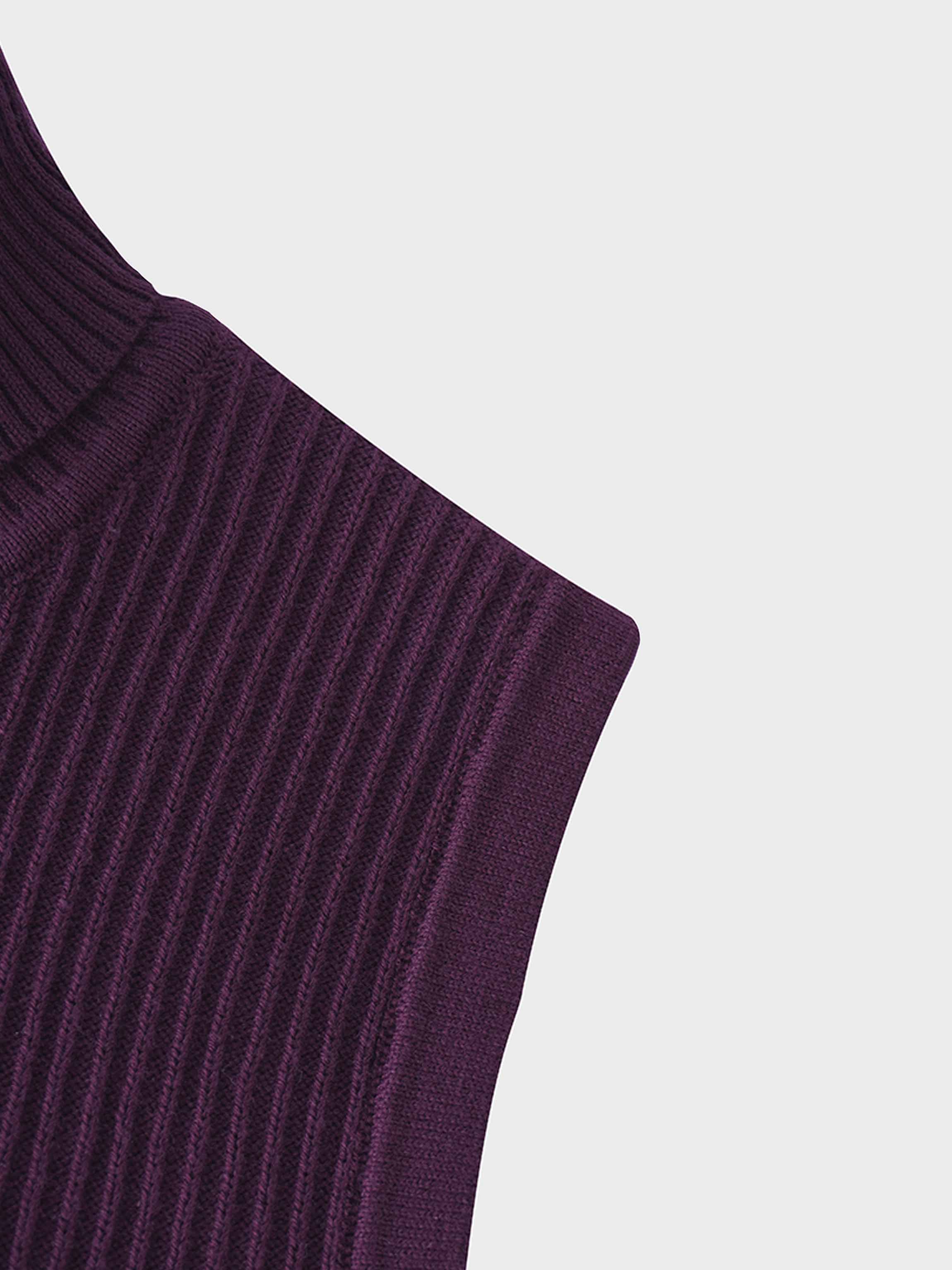 Sleeveless Ribbed Turtleneck-Wine