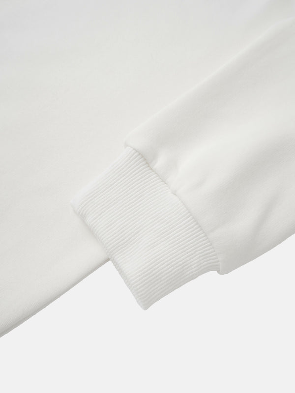 Ribbed Neck High V Sweatshirt - White/Burgundy