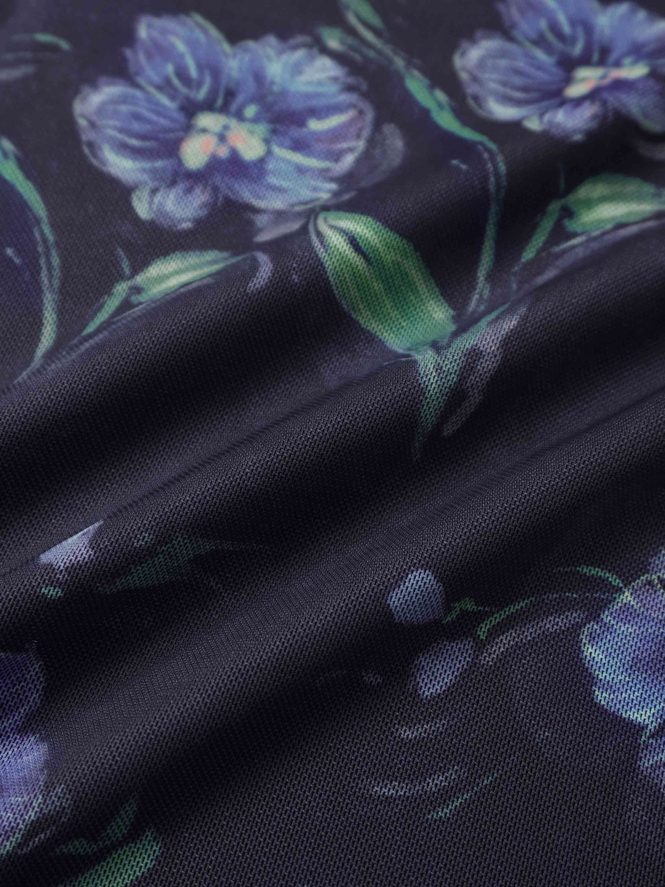 Mesh Crew Neck Print Top-Blue Floral