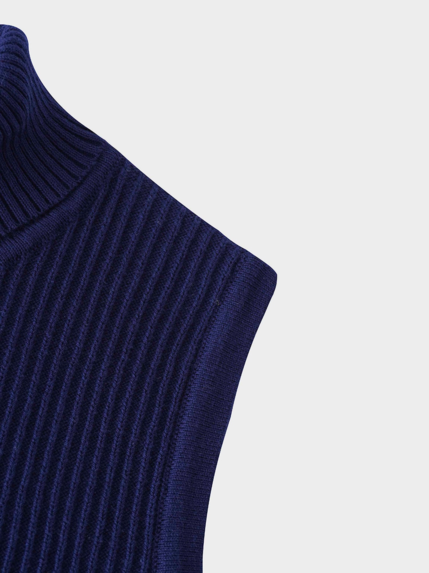 Sleeveless Ribbed Turtleneck-Navy