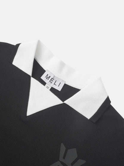 Collared Logo Thin Sweatshirt - Black