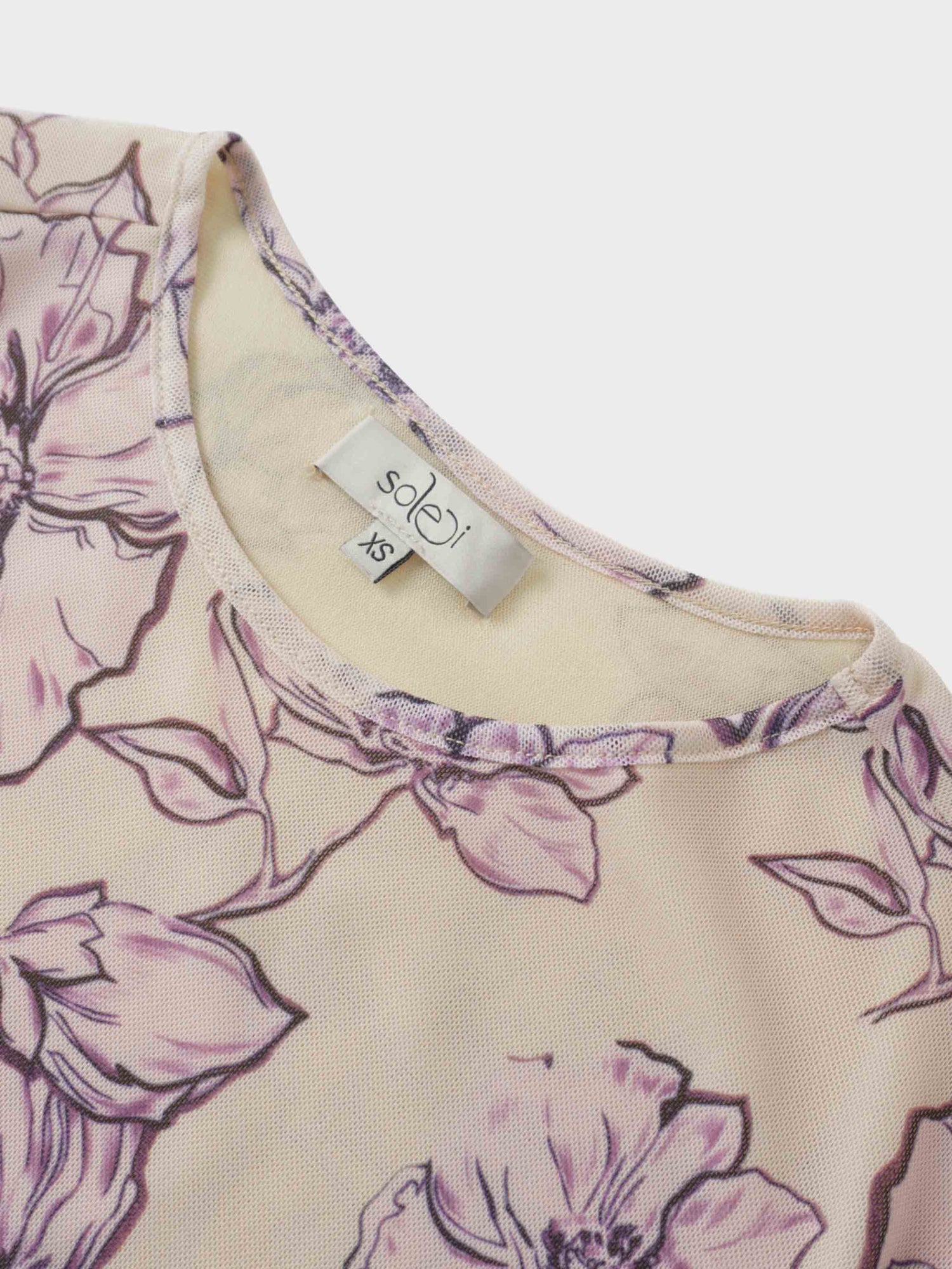 Mesh Crew Neck Print Top-Lavender Floral