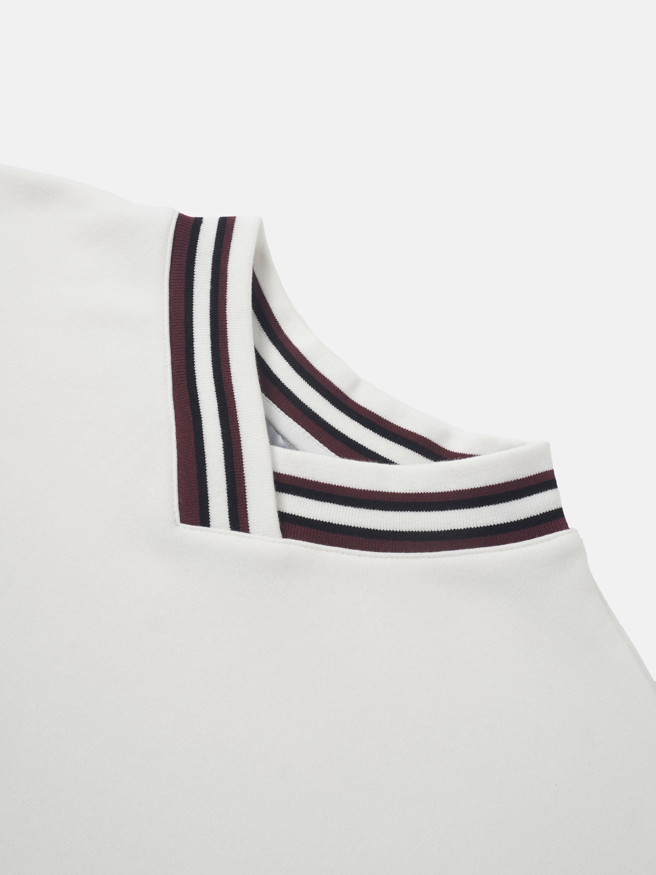 Ribbed Neck High V Sweatshirt - White/Burgundy