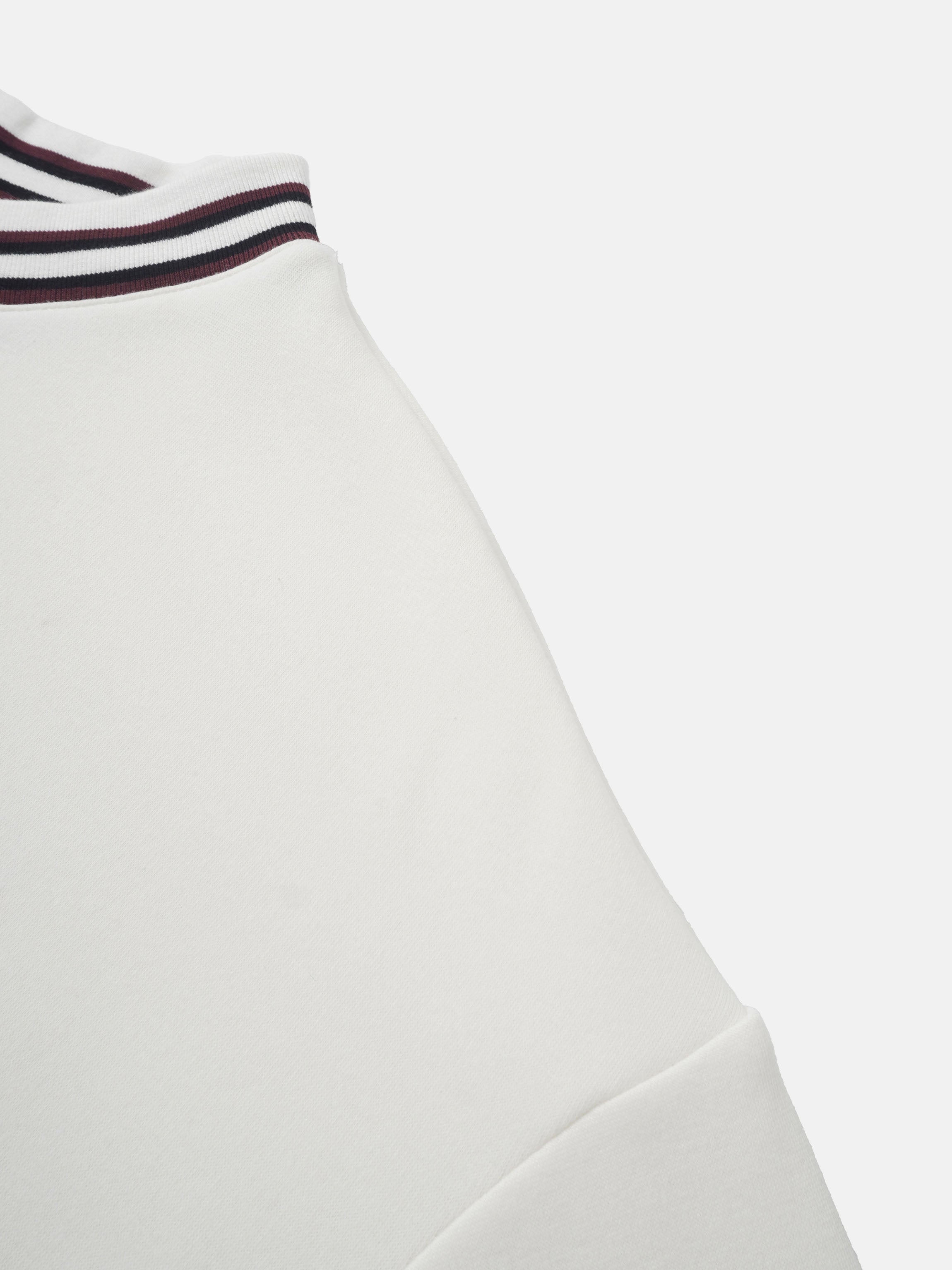 Ribbed Neck High V Sweatshirt - White/Burgundy