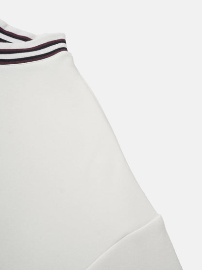 Ribbed Neck High V Sweatshirt - White/Burgundy