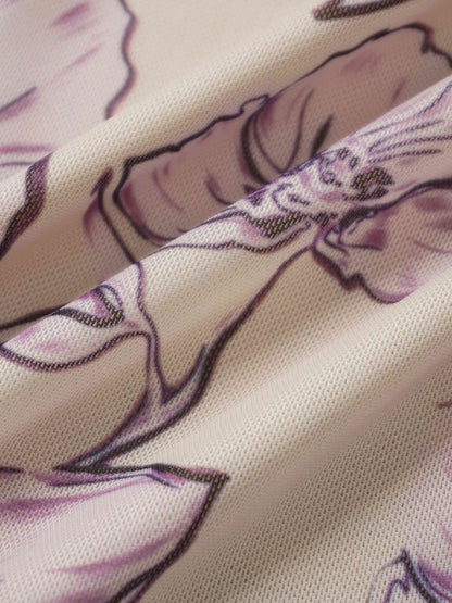 Mesh Crew Neck Print Top-Lavender Floral