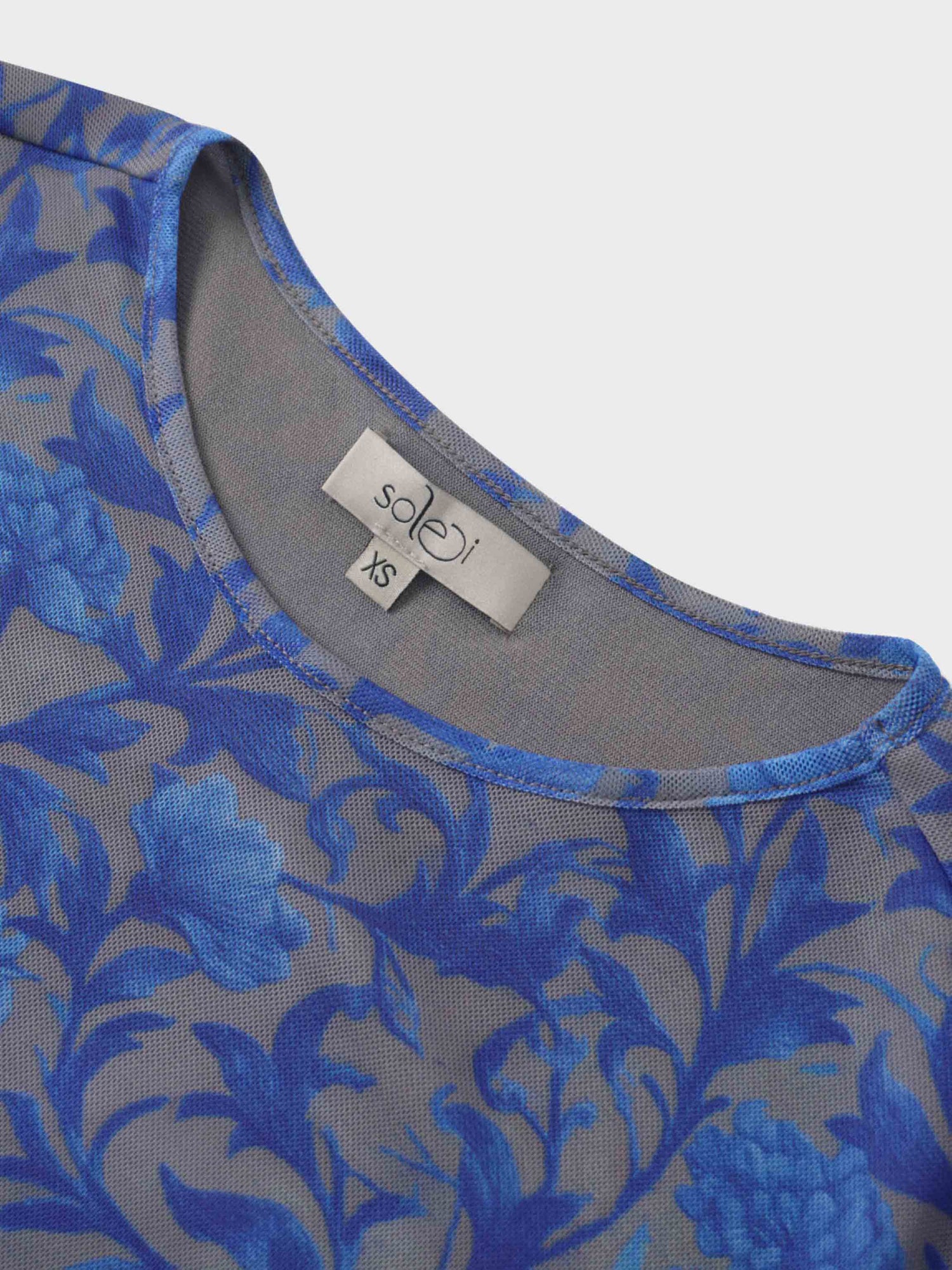 Mesh Crew Neck Print Top-Blue/Grey Vines