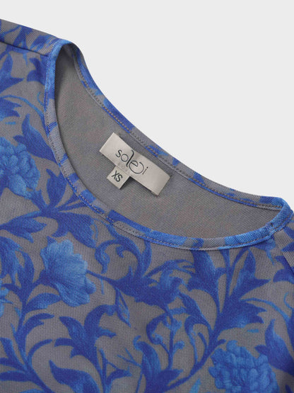 Mesh Crew Neck Print Top-Blue/Grey Vines