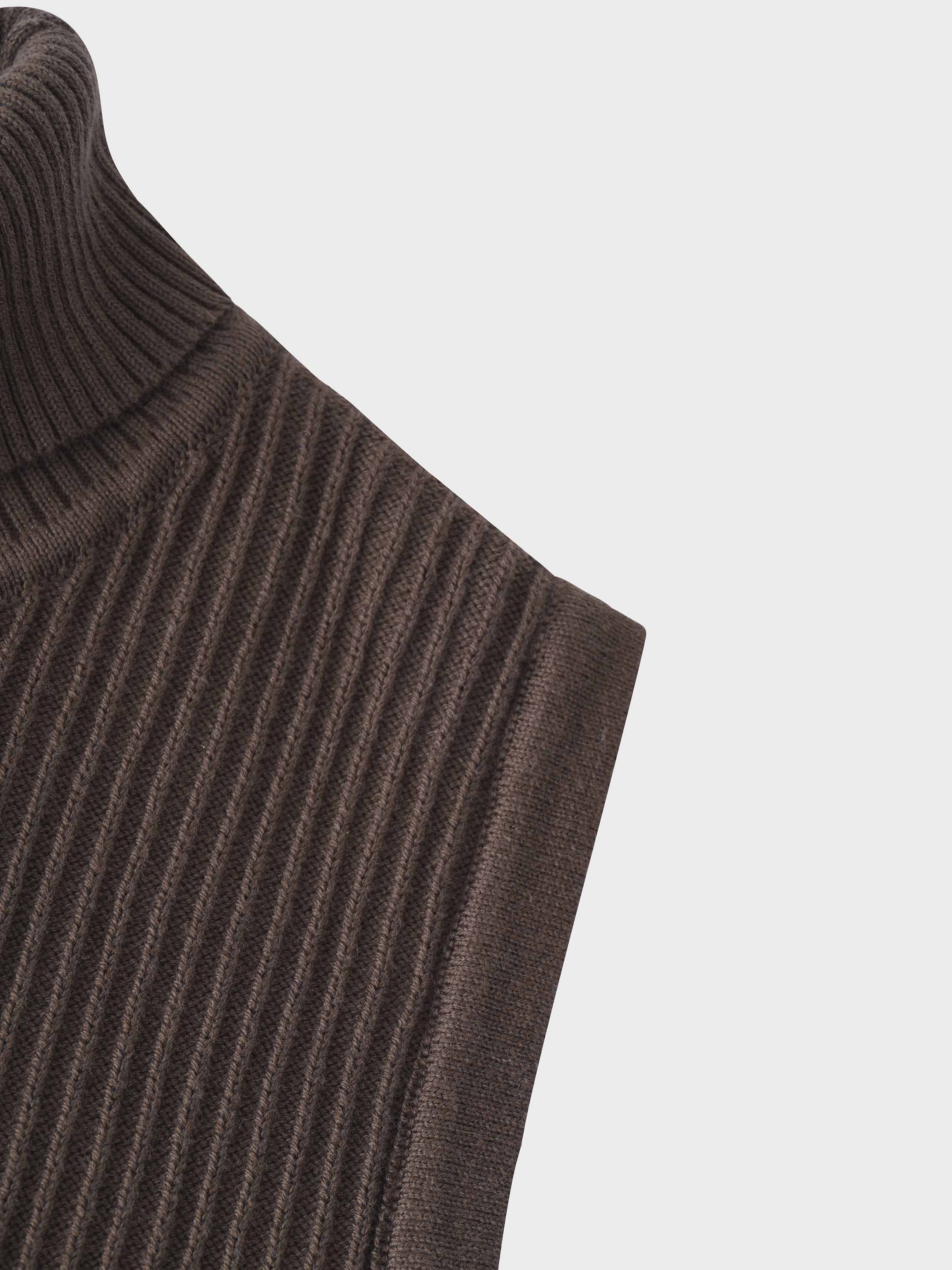 Sleeveless Ribbed Turtleneck-Chocolate Brown