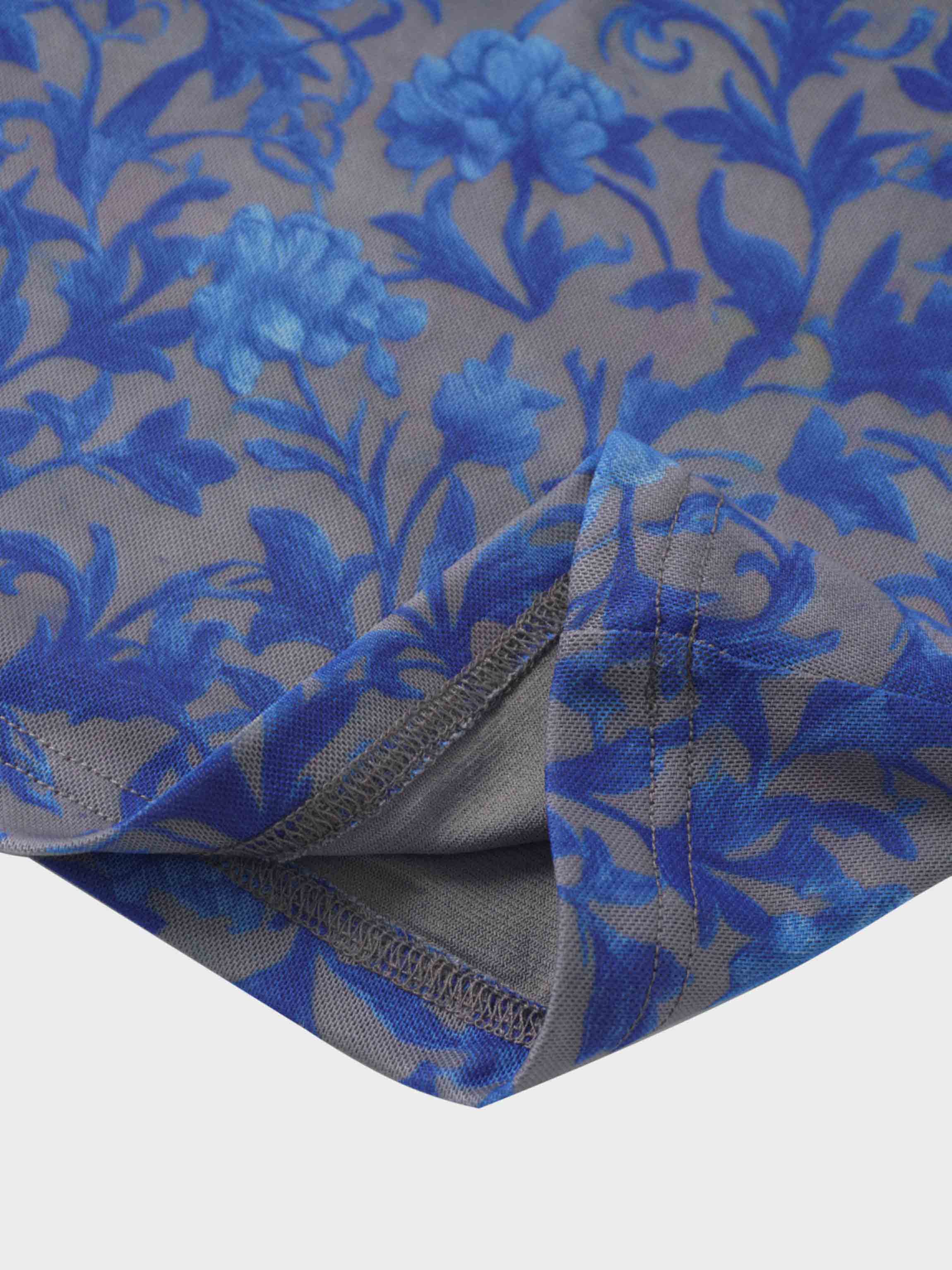 Mesh Crew Neck Print Top-Blue/Grey Vines