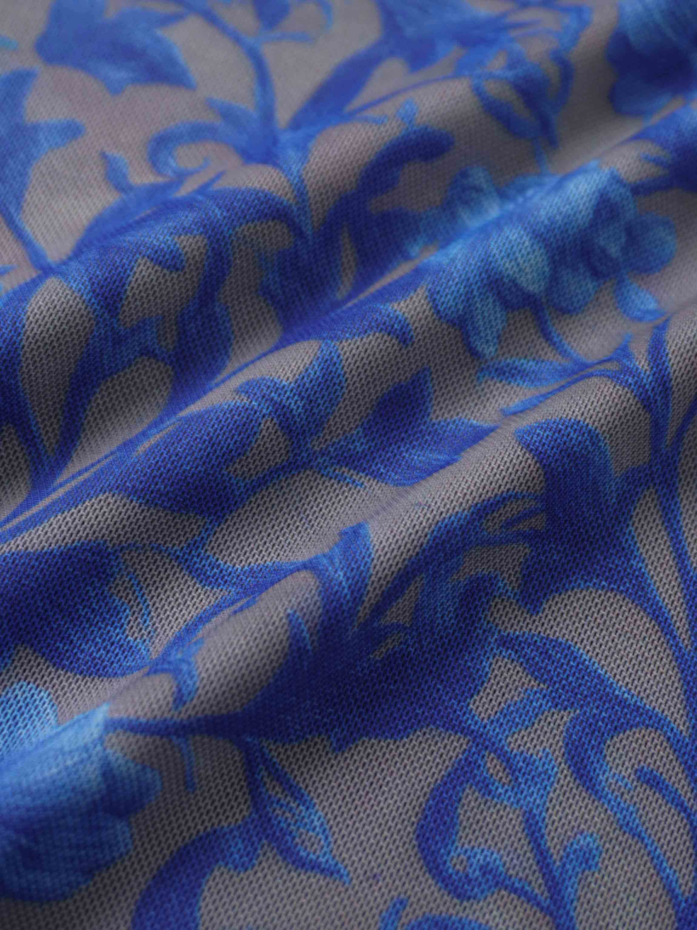 Mesh Crew Neck Print Top-Blue/Grey Vines